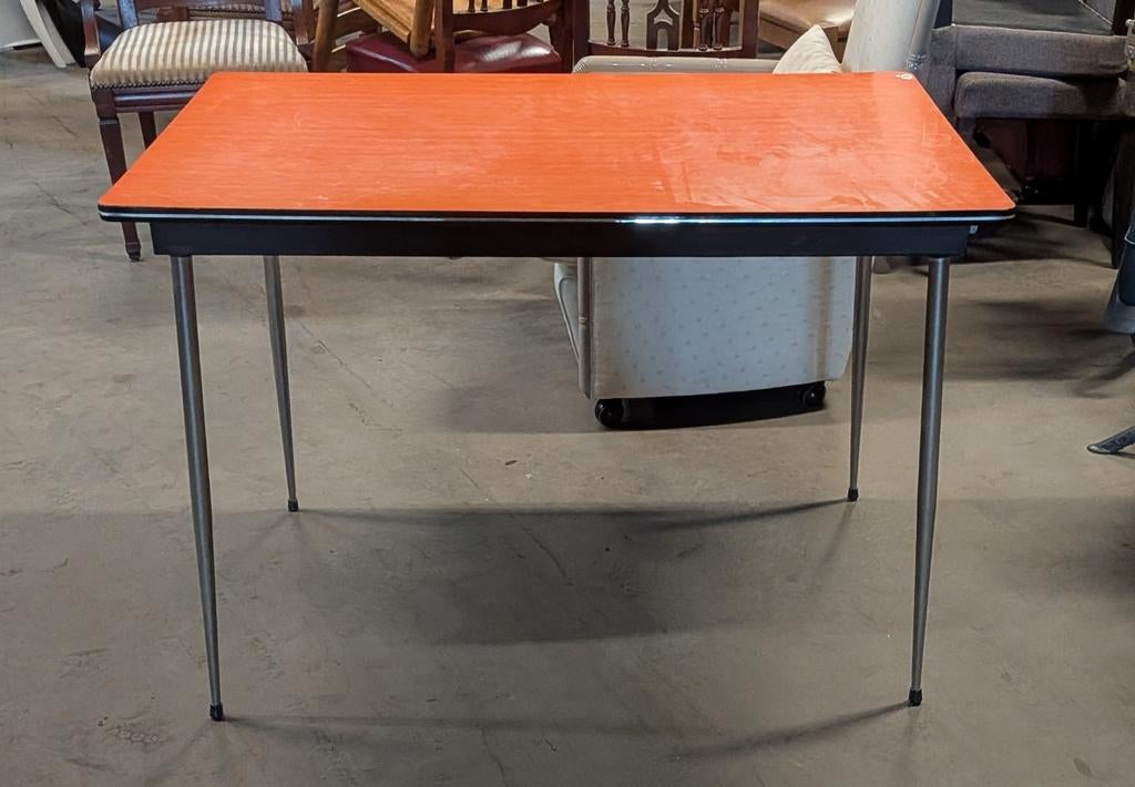 Vintage Retro Tafel | Mid-Century Stijl | Oranje Formica, Antiek en Kunst, Ophalen of Verzenden