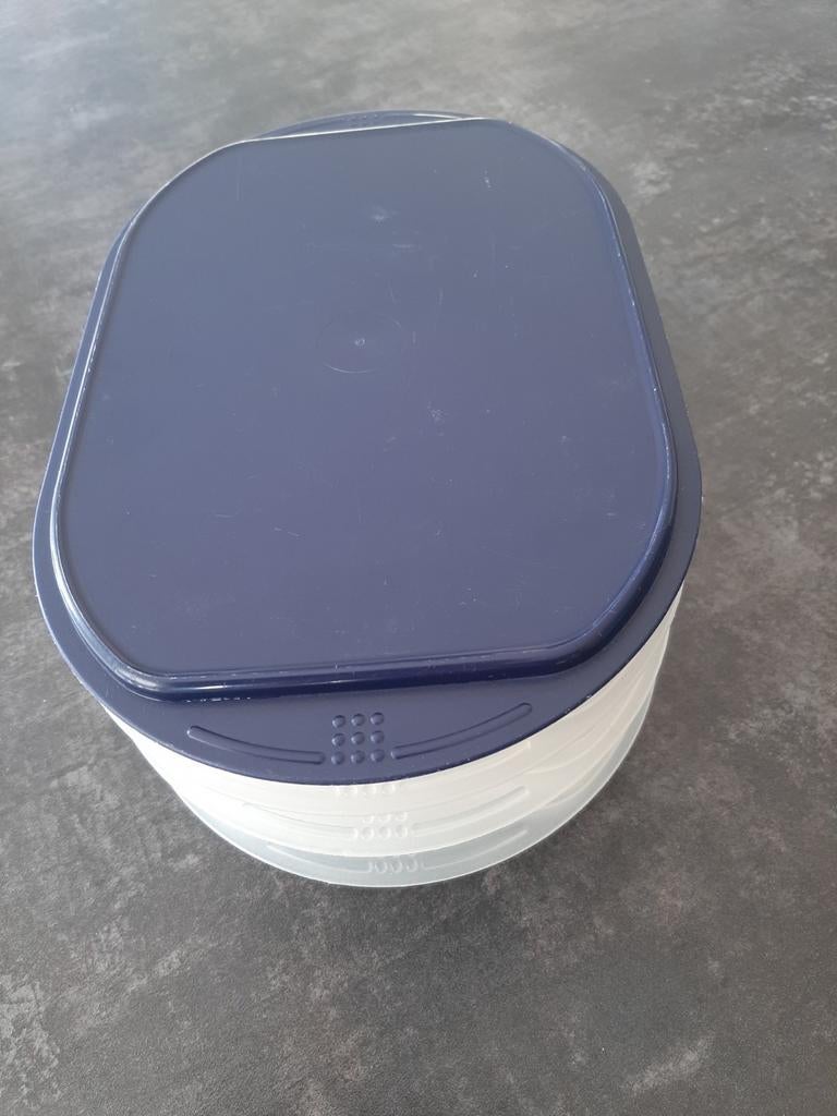 Tupperware stapeltrio 3 lage bakjes of 1 hoog 1 laag per set, Ophalen of Verzenden, Gebruikt, Blauw, Overige typen