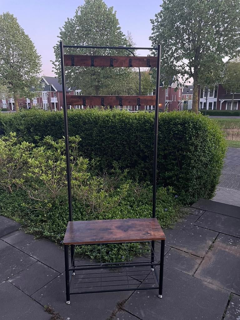 Kapstok met schoenenrekje houtlook, Ophalen, Zo goed als nieuw, Metaal, Staande kapstok