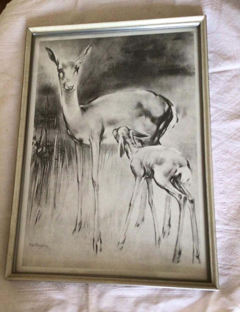 Han van Meegeren, Hert met jong, in lijst,, Ophalen of Verzenden