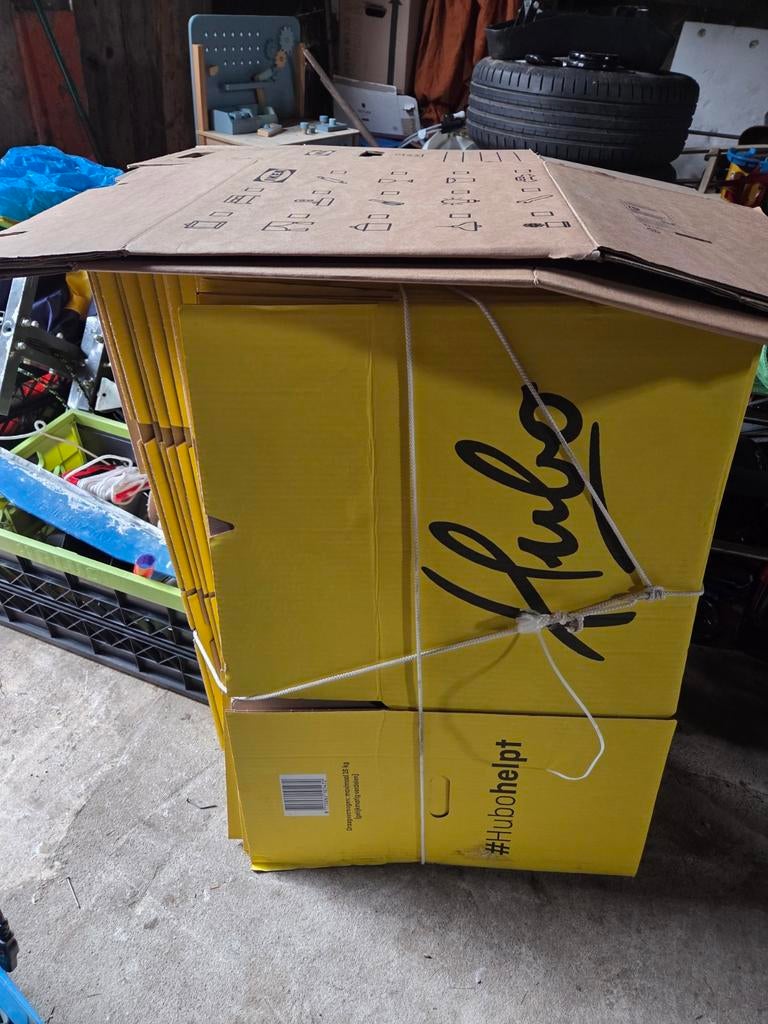 25 gebruikte verhuisdozen (Hubo & Ikea) - Zeer degelijk, Doe-het-zelf en Verbouw, Kratten en Dozen, Ophalen, 50 tot 75 cm, Minder dan 40 cm