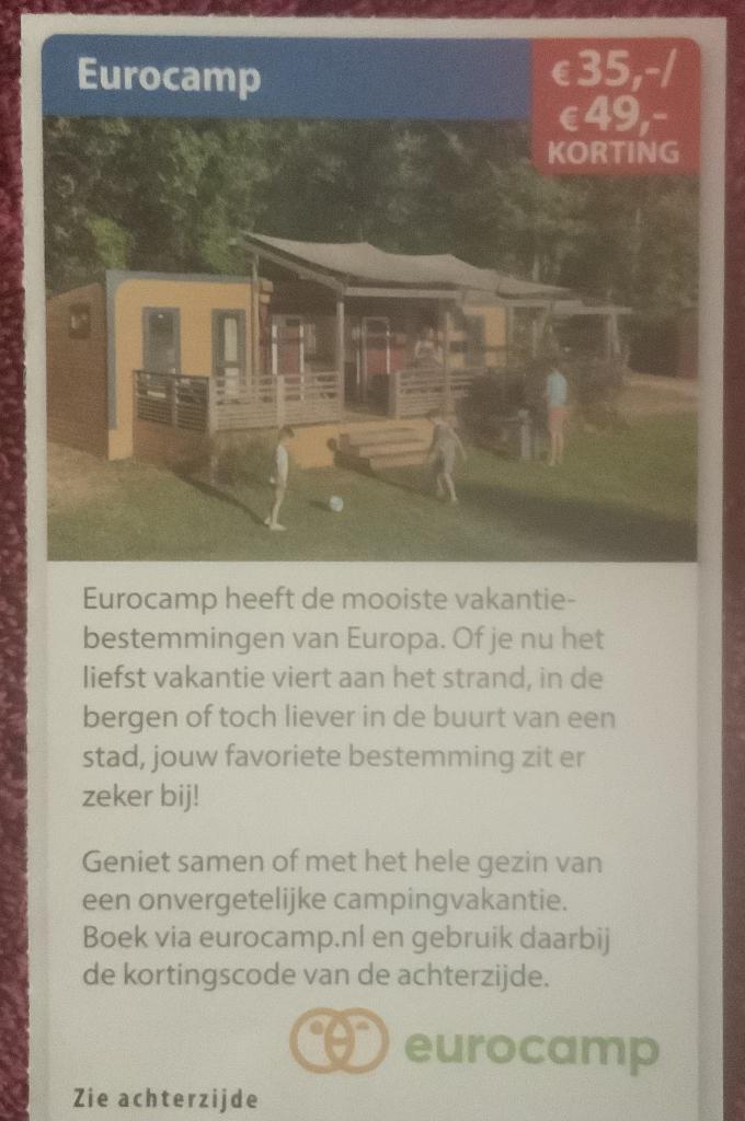 Eurocamp Campingvakantie Voordeelbon, Tickets en Kaartjes, Hotelbonnen, Drie personen of meer, 3 overnachtingen of meer