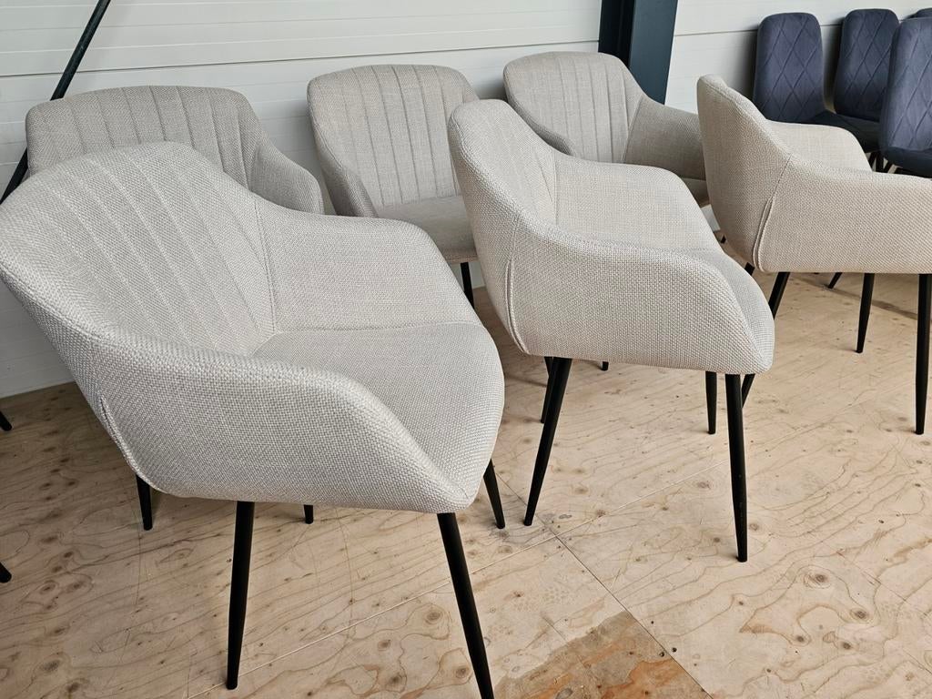SET VAN 6 - Stijlvolle Stoel met Armleuning - Linnen Look, Ophalen, Overige kleuren, Modern, Scandinavisch, SET VAN 6 - Stijlvolle Stoel met Armleuning - Linnen Look