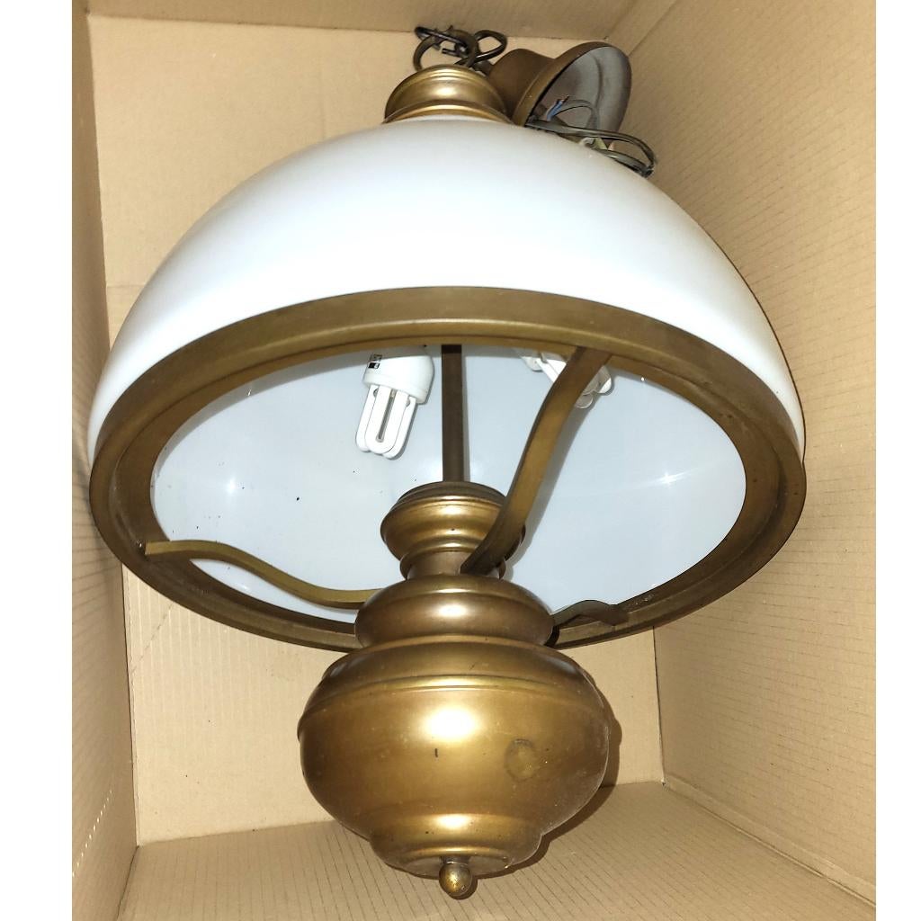 Koperen Plafond lamp Hanglamp (samen met 3spaarlampen) Retro, Antiek en Kunst, Antiek | Koper en Brons, Ophalen of Verzenden