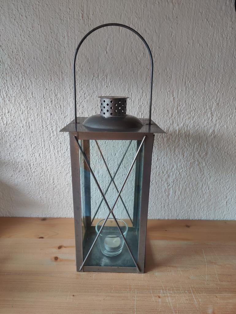 Windlicht lantaarn theelicht waxinlicht kaarsenhouder deco, Ophalen of Verzenden, Gebruikt, Hout, 25 tot 50 cm