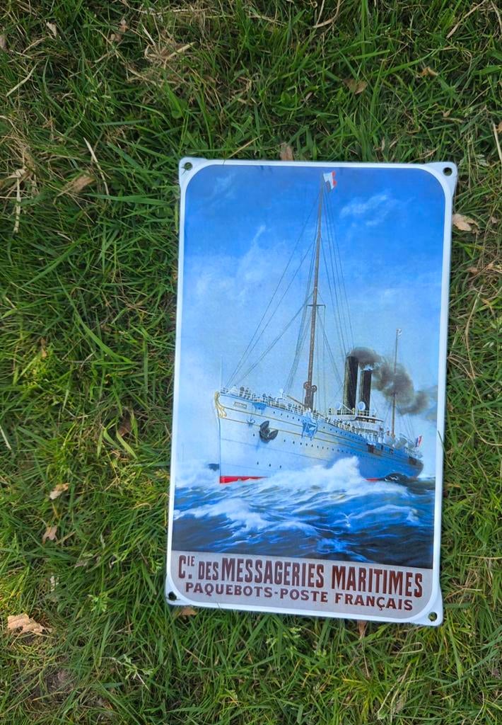Emaille reclamebord Frankrijk boot schip, Ophalen of Verzenden, Zo goed als nieuw, Reclamebord