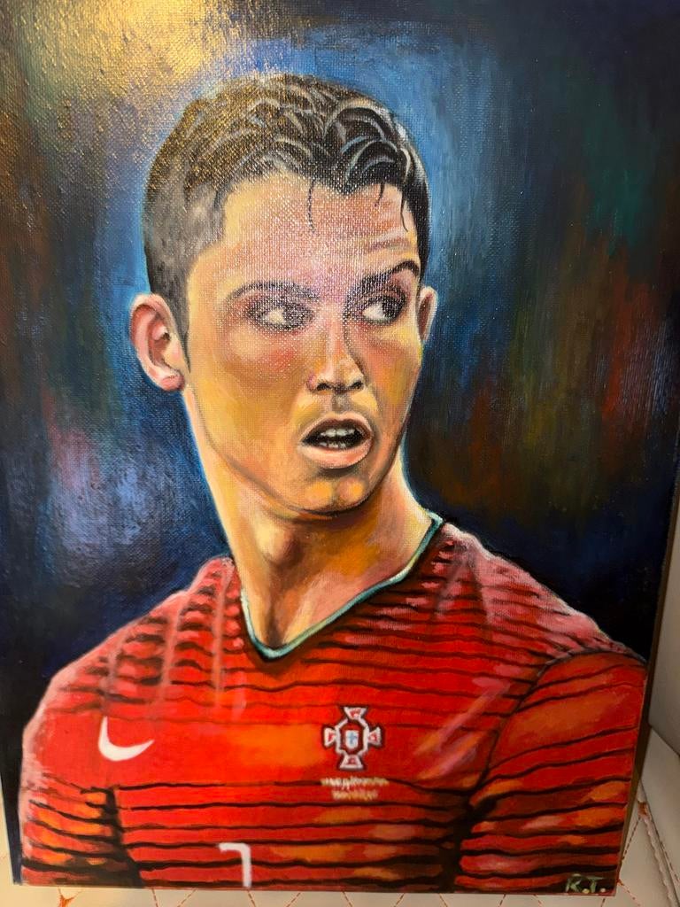 Cristian ronaldo portret - handgeschilderd, Antiek en Kunst, Kunst | Schilderijen | Klassiek, Ophalen
