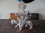 Grote verzilverd Durga op tijger beeld 8,8 KG, Ophalen of Verzenden, Zo goed als nieuw, Beeld(je), Hindoeïsme