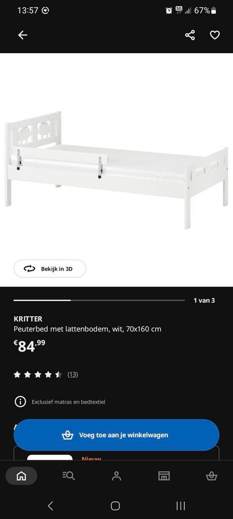 Gebruikt peuterbed met lattenbodem en zijsteun, Ophalen, Gebruikt, 70 tot 85 cm, Lattenbodem