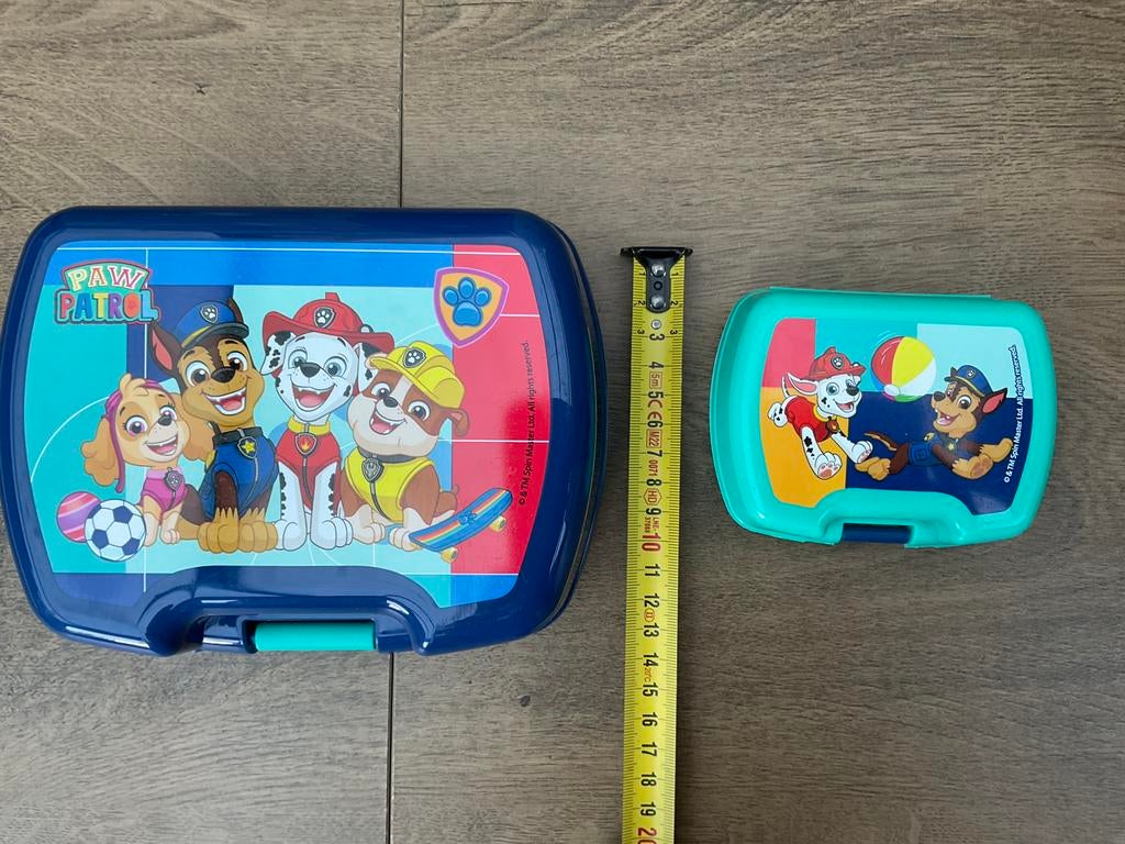 2 zgan Paw Patrol snack boxjes kunststof, niet kapot, Ophalen, Zo goed als nieuw