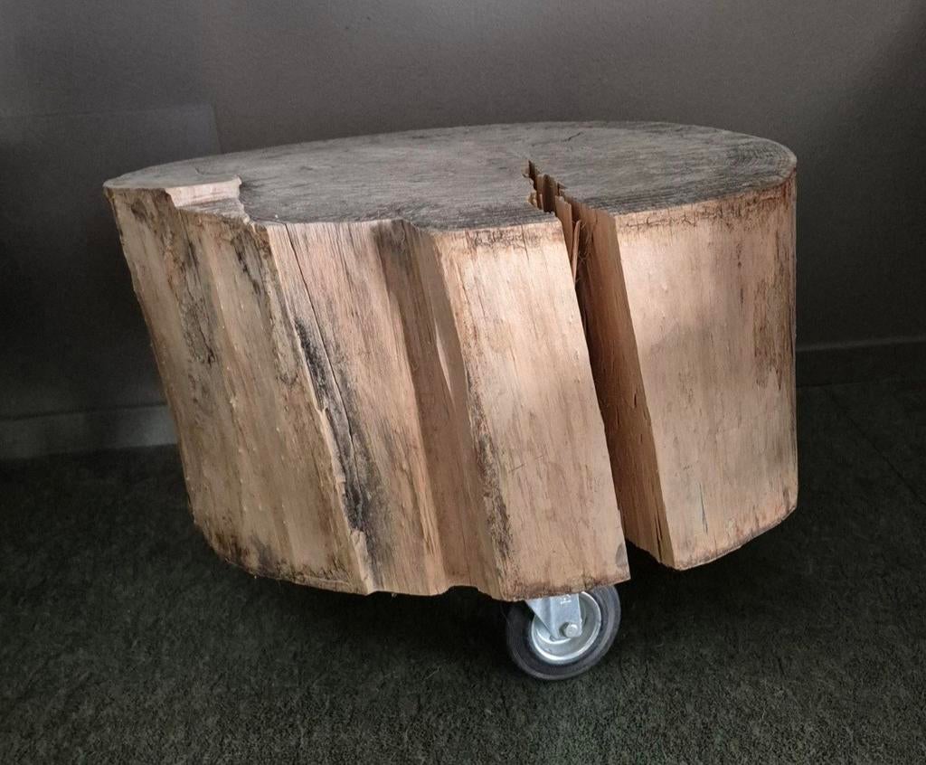 Boomstam tafel, Ophalen, Zo goed als nieuw, Rond, 50 tot 75 cm