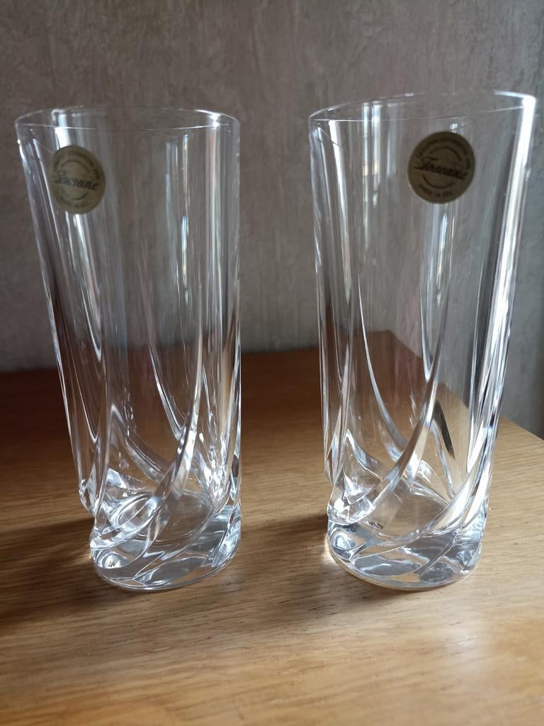 Toscane geslepen loodkristal longdrink glazen, set van 2, Ophalen of Verzenden