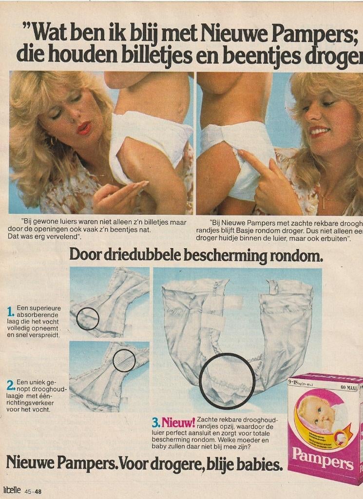 Retro reclame 1982 Pampers baby luiers droge beentjes, Verzenden, Overige typen