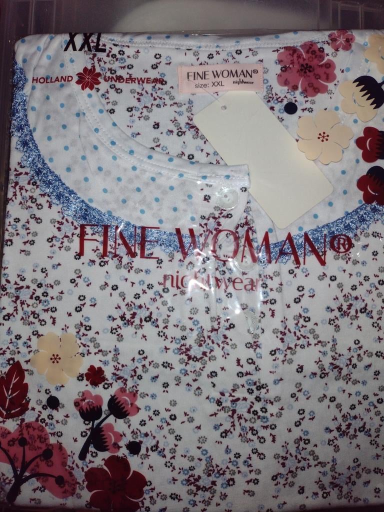 Fine Woman Dames Nachthemd bloem 6530 k.m. wit NIEUW, Maat 46/48 (XL) of groter, Nieuw, Ophalen of Verzenden, Holland Underwear