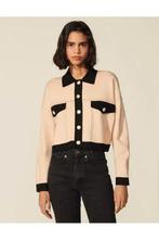 Sandro Stijlvol gebreid vest met contrasterende details, Beige, Sandro, Ophalen of Verzenden, Zo goed als nieuw