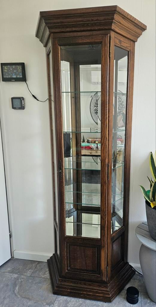 Eiken Vitrinekast met Geslepen Glas - 200x60x30 cm, Huis en Inrichting, Kasten | Vitrinekasten, 150 tot 200 cm, 25 tot 50 cm, 50 tot 100 cm