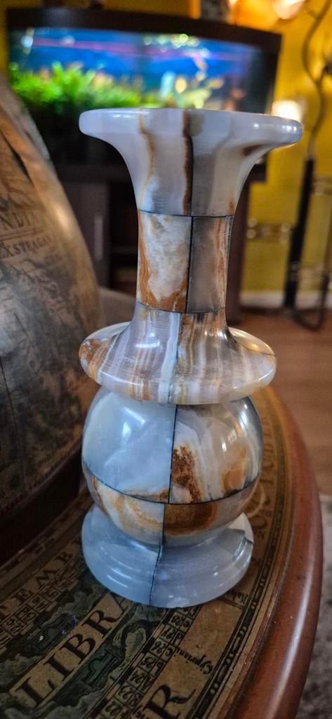 Prachtig Vintage Onyx patchwork Vaasje 15 cm Hoog, Ophalen of Verzenden