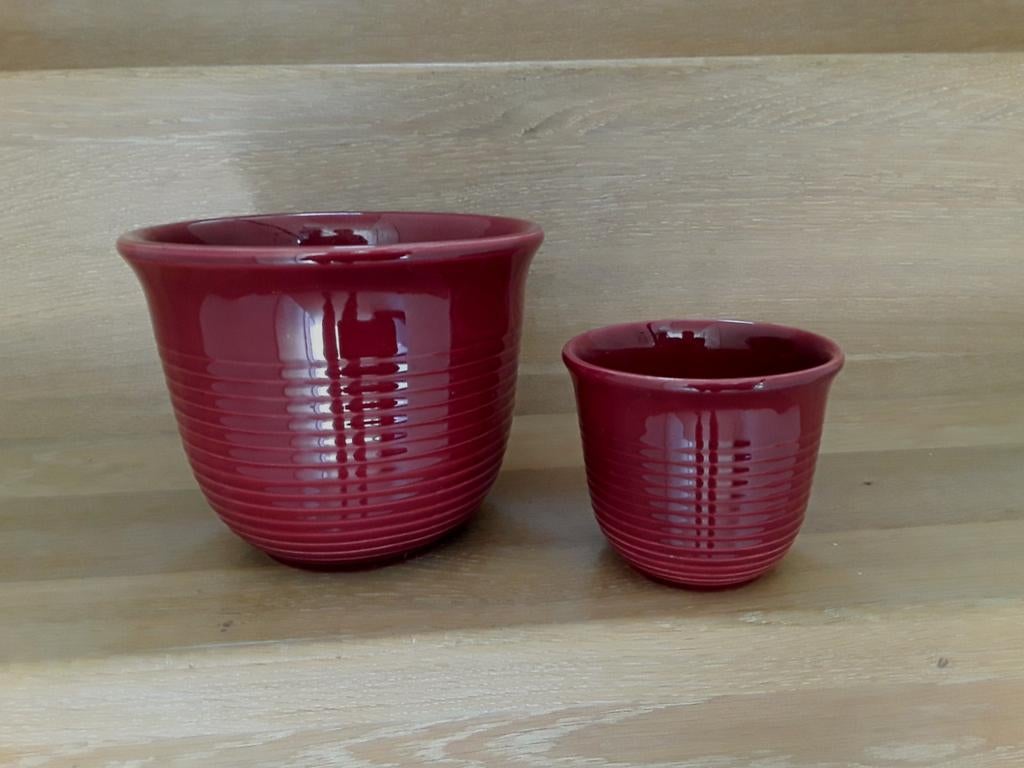Set vintage bloempotten, donker rood, 9 en 13,5cm hoog, Gebruikt, Rond, Binnen, Ophalen of Verzenden