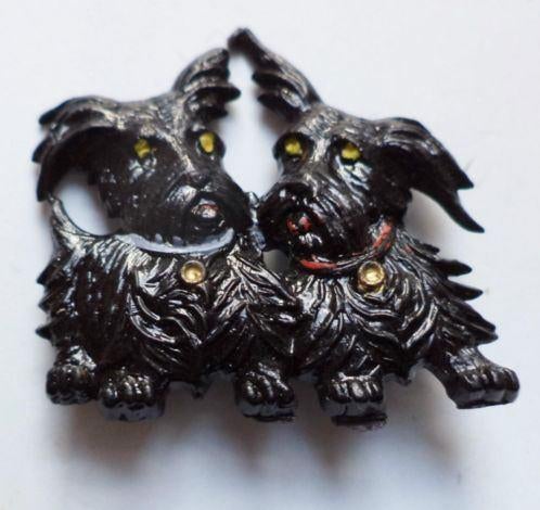 Prachtige vintage Scottie Dog celluloid broche, 1940s zwart, Ophalen, Zo goed als nieuw, Zwart, Overige materialen