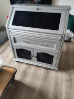 Stijlvol zilvergrijs secretaire bureau met pluche accenten, Huis en Inrichting, Kasten | Secretaires, Ophalen, Gebruikt, Klassiek, modern, industrieel