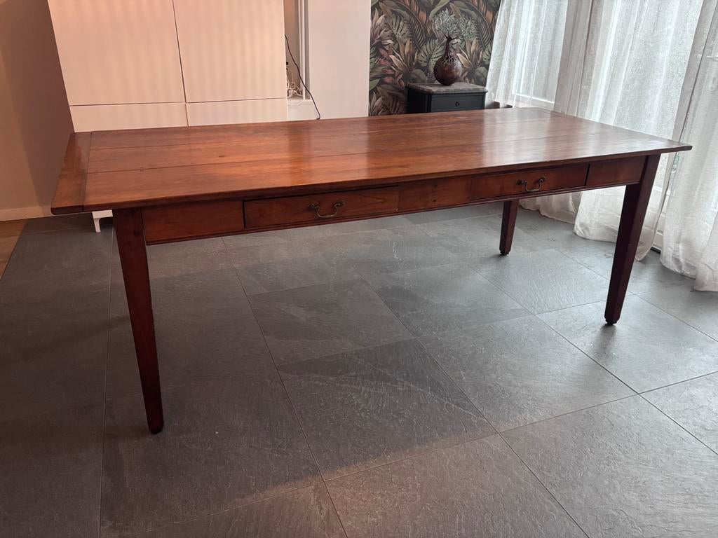 Fantastische houten eettafel met 2 lades - 220x91 cm, Huis en Inrichting, Tafels | Eettafels, Ophalen, Gebruikt, Past in elk interieur! Juist ook in strak.