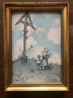 Vintage Hummel print in lijst - Kind bij kruis, Verzamelen, Ophalen of Verzenden, 1940 tot 1960, Gebruikt