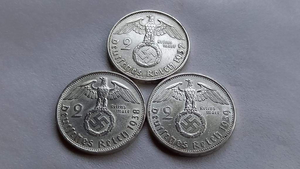 WO2 3x 2 Reichsmark zilver nazi duitsland 1, Ophalen of Verzenden, Duitsland, Setje, Zilver