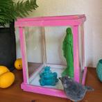 Houten vitrinebox pronkkastje windlicht vintage stijl roze, Ophalen of Verzenden, Zo goed als nieuw, Hout, Minder dan 25 cm