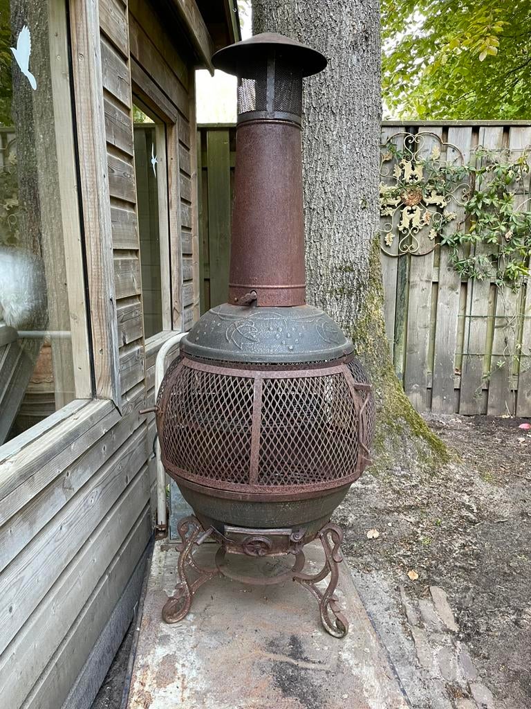 Gietijzeren tuinhaard met bbq, Tuin en Terras, Tuinhaarden, Ophalen, Gebruikt