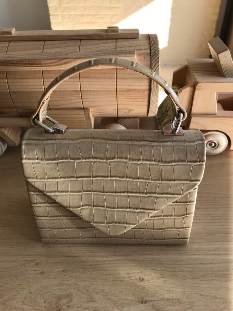 Stijlvolle beige schoudertas met krokodillenprint, Ophalen of Verzenden, Nieuw, Beige, Overige merken
