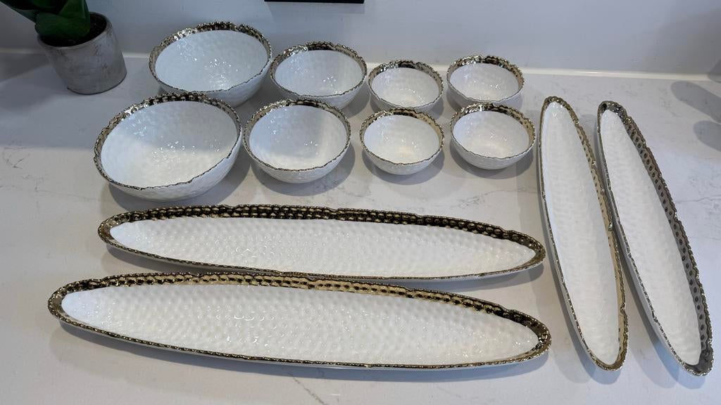 Elegant Wit & Goud Servies Set - Kommen & Schalen, Keramiek, Ophalen of Verzenden, Zo goed als nieuw, Kom(men)