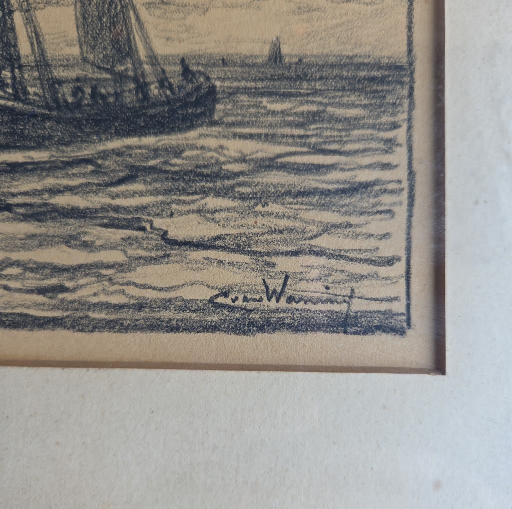 Potloodtekening Kees van Waning (1861-1929) schepen, Antiek en Kunst, Kunst | Tekeningen en Foto's, Ophalen of Verzenden