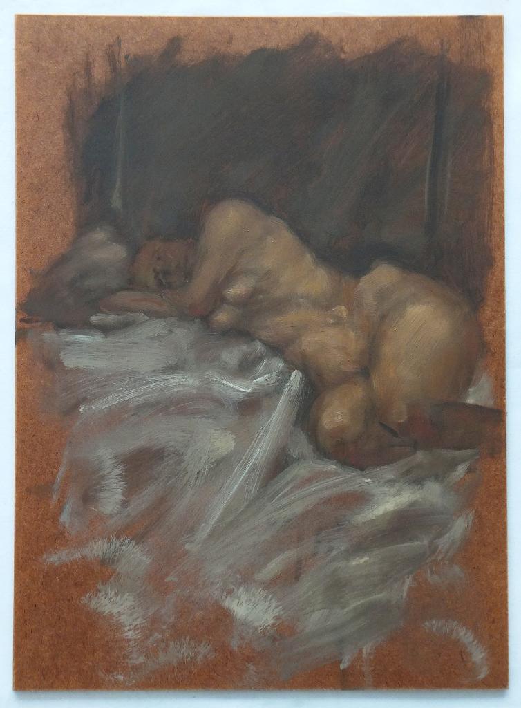 Schilderijtje/ Studie van Naakt - Olieverf, Antiek en Kunst, Ophalen of Verzenden