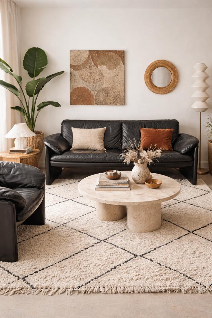 Leolux design bank + fauteuil – zwart leer, Huis en Inrichting, Banken | Bankstellen, Gebruikt, Rechte bank, Tweepersoons, 150 tot 200 cm