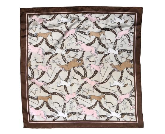 Vintage designer foulard, satin shawl, paard / horse, Kleding | Dames, Mutsen, Sjaals en Handschoenen, Verzenden, Maat 46/48 (XL) of groter