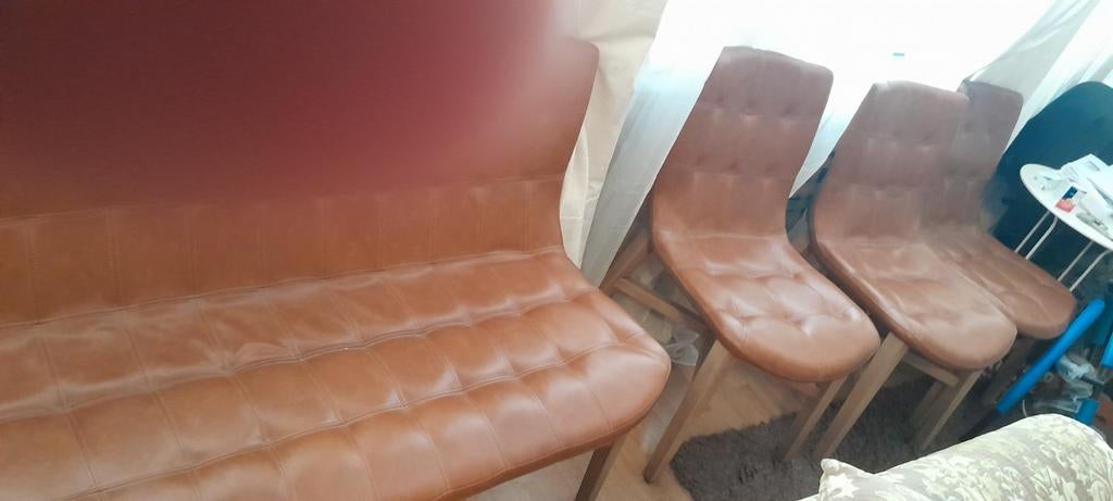 Leren bank en stoelen - Zo goed als nieuw, Huis en Inrichting, Banken | Bankstellen, Ophalen, 150 tot 200 cm, Driepersoons, Zo goed als nieuw