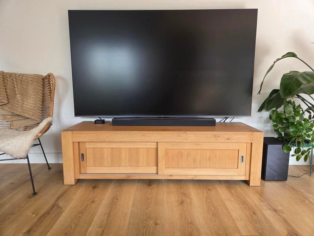 Massief eiken tv-kast van De Troubadour, Ophalen, Gebruikt, 150 tot 200 cm, Eikenhout