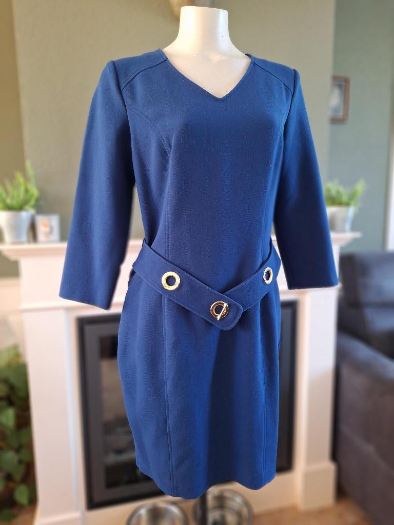 Caroline Biss kobalt blauwe winter jurk 40, Maat 42/44 (L), Zo goed als nieuw, Knielengte, Caroline Biss