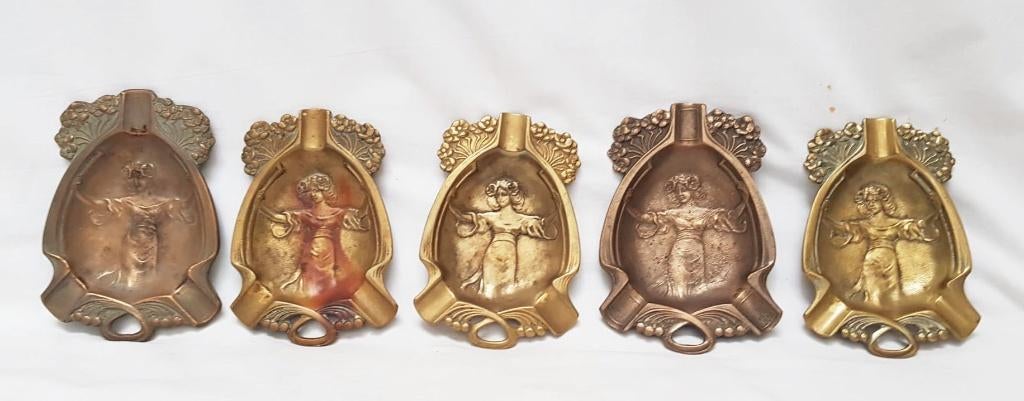 Art Nouveau asbakken - Vrouwenfiguur - 5 stuks., Verzamelen, Ophalen of Verzenden, Gebruikt, Asbak