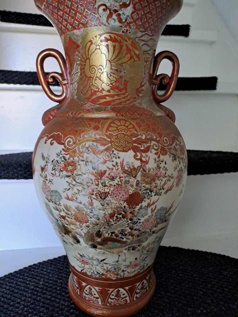 Grote Antieke Japanse Satsuma Vaas met Handvatten, Ophalen