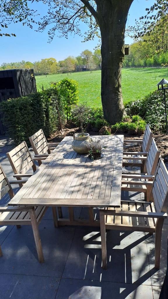 Teakhouten tuinset met 6 stoelen - Gebruikt, Tuin en Terras, Gebruikt, 6 zitplaatsen, Teakhout, Ophalen of Verzenden