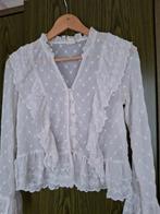 Witte kanten blouse met ruches en lange mouwen, Wit, Ophalen of Verzenden, Maat 36 (S), Onbekend