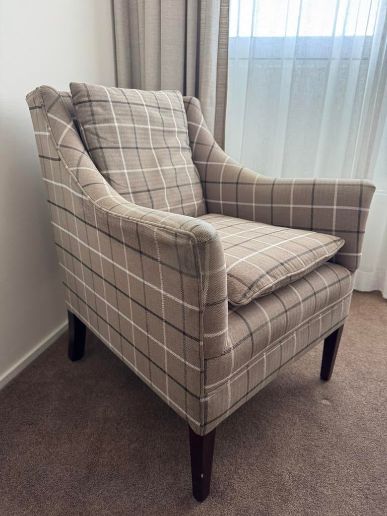 Stoffen Fauteuil, fraaie ruit, Ophalen, Eenpersoons, 75 tot 100 cm, Zo goed als nieuw