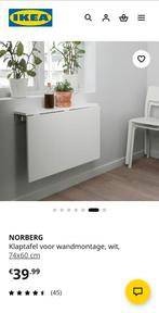 IKEA Norberg klaptafel - Wit, nette staat, Ophalen, Overige materialen, 50 tot 100 cm, Tot twee personen