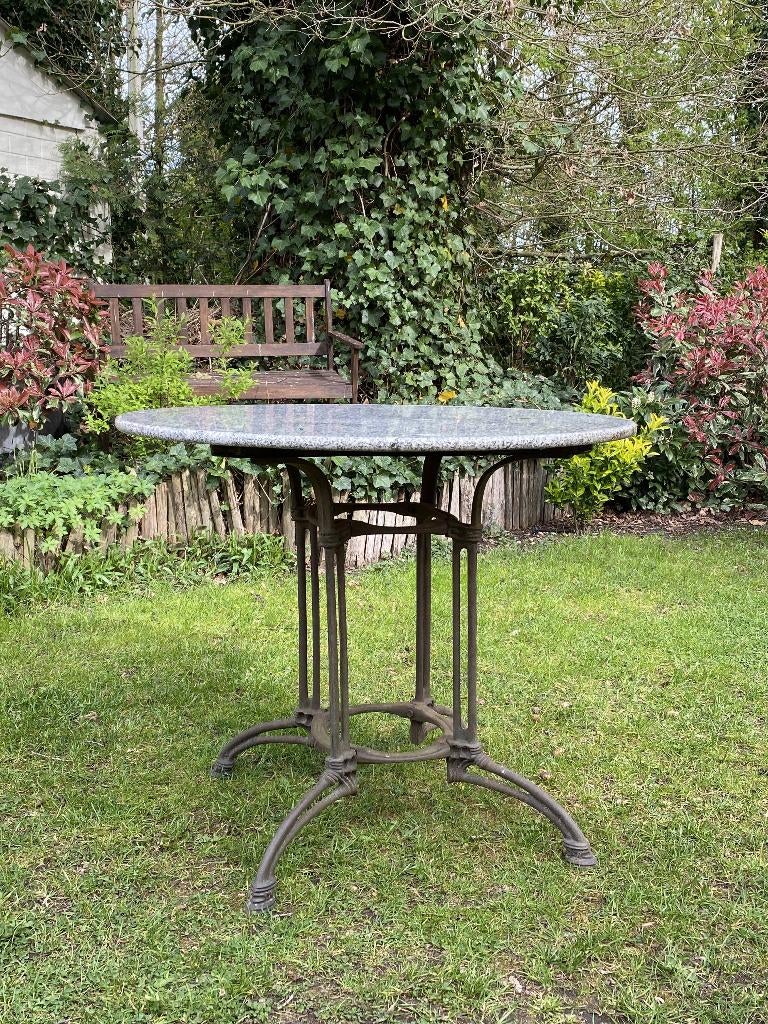 Bistrotafel met granieten blad Ø90 cm | gietijzer onderstel, Tuin en Terras, Tuintafels, Ophalen, Zo goed als nieuw, Rond, Overige materialen
