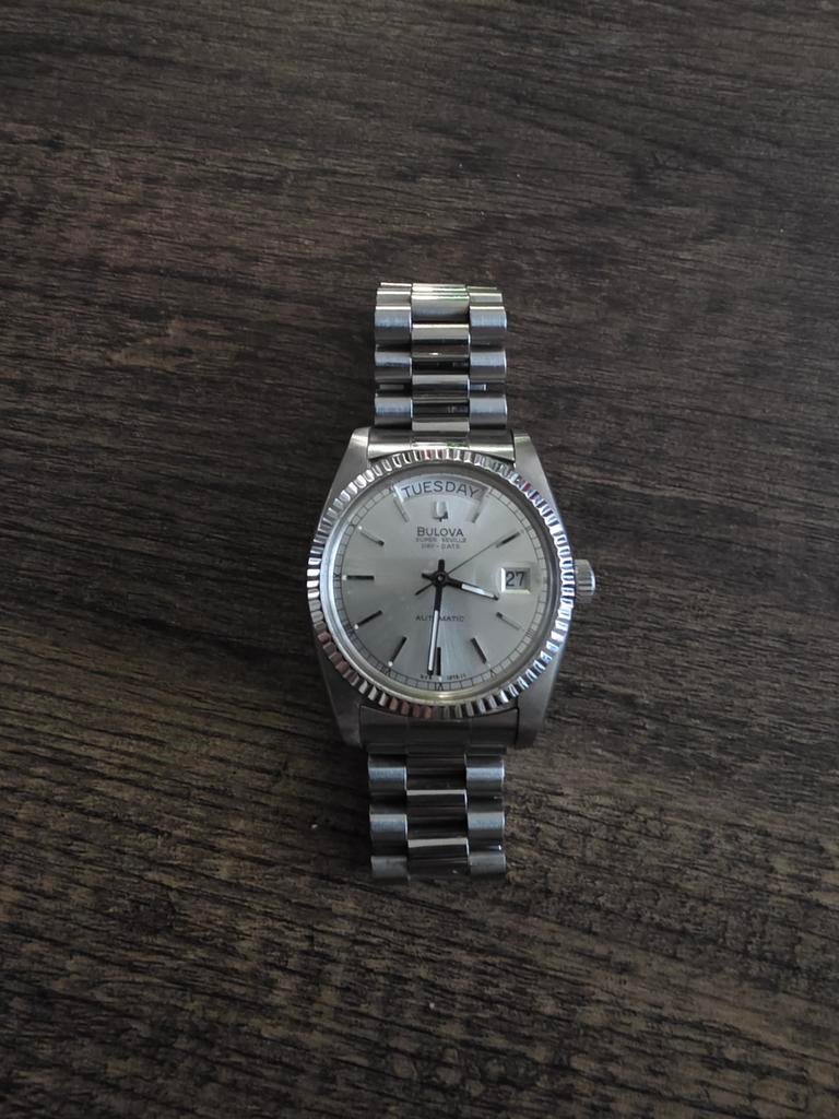 Bulova super seville day date, Staal, Staal, Polshorloge, Zo goed als nieuw