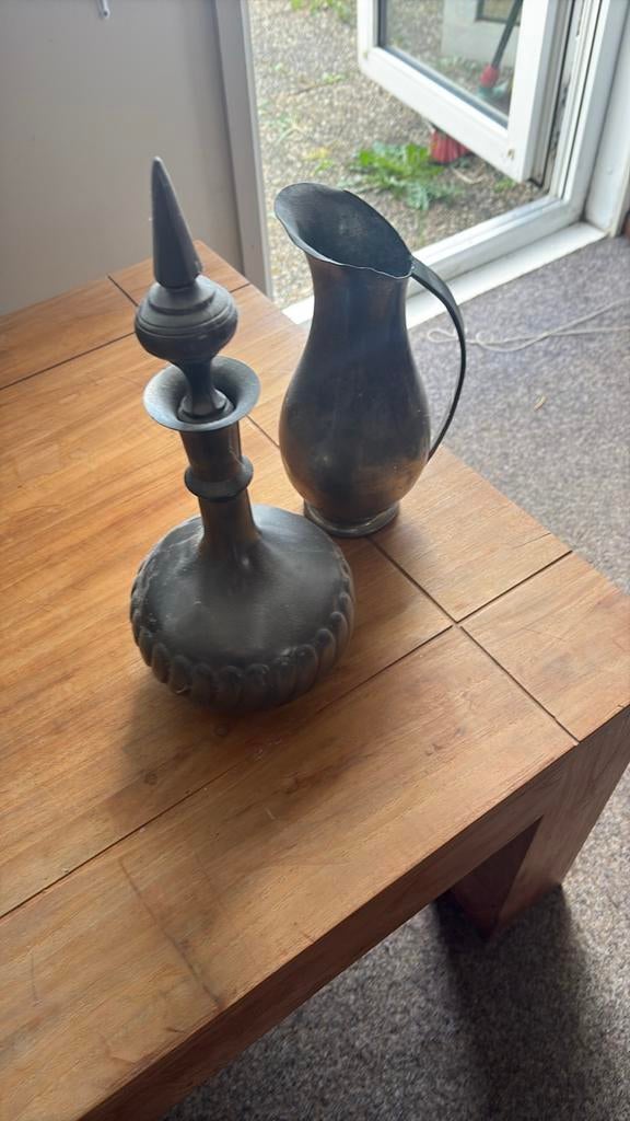 Antieke tinnen kannen en karaf - Set van 7, Ophalen of Verzenden