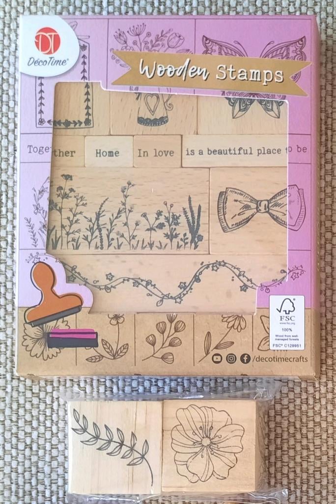 Decotime houten stempels bloemen, natuur en tekst, Hobby en Vrije tijd, Stempelen, Ophalen of Verzenden, Nieuw, Houten stempel