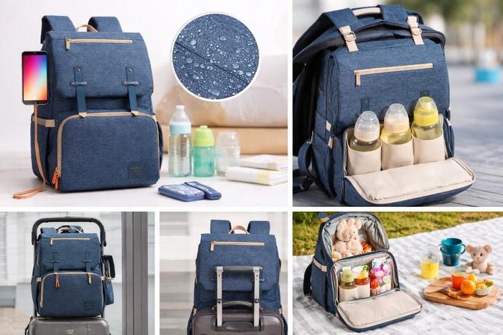 Luiertas + verschoningsmat - Jeans Blauw - Nieuw, Kinderen en Baby's, Luiertassen, Nieuw, Rugzak, Ophalen of Verzenden