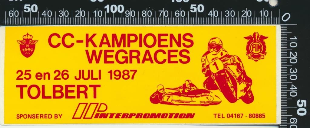 Sticker: Kampioens Wegraces - 1987 - Tolbert, Ophalen of Verzenden, Zo goed als nieuw, Auto of Motor